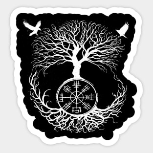 Vegvisir, Sacred Yggdrasil Tree, Ravens of Odin Viking Rune Sticker